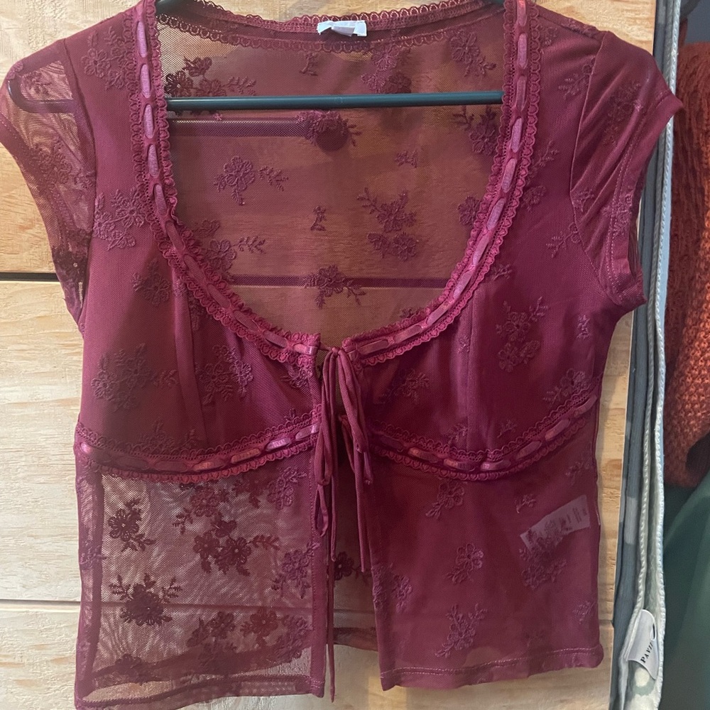 Garage Burgundy Lace Top